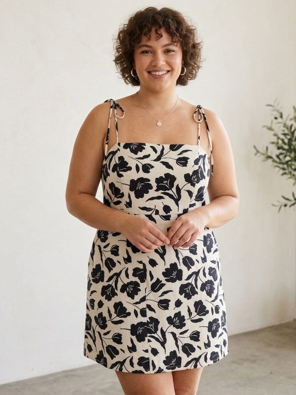 Floral Tie-Shoulder Summer Vacation Linen Blend‎ Mini Dress Women’s Size XL